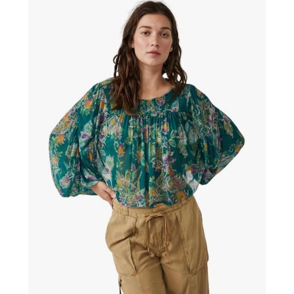 Free People Women's Up for Anything Top, Emerald Combo Large